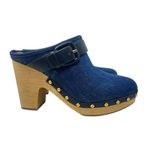 Veronica Beard  Dacey Denim Clogs Heels‎ Studded Buckle Wood Blue Size 9.5 Photo 5