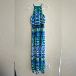 Lila Rose Lily Rose Tie-Dye Maxi Dress, Blue and Green High-Neck Dress, Size XS Photo 3