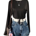 Cotton On Crop Top Women’s Large Black Long Sleeve Waist Tie Wrap Clubwear Y2K Photo 0