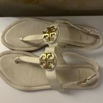 Tory Burch Bryce White Sandals with Gold Logo Photo 3
