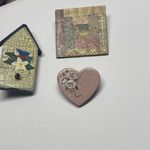 Lot Of 3 Handmade Hand Crafted Brooch Pins Painted Wood Birdhouse Heart Etc Photo 5