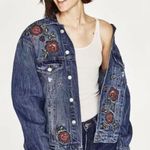 ZARA Denim Embroidered Love Roses Oversized Jeans Denimwear Jacket Size Small Photo 6