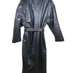 Vtg Laura Winston Collection XL Black Leather Trench Coat Fox Fur Collar Photo 1