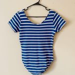 LIMITED AMERICA | Blue Striped Waffle Knit Bodysuit Sz L Size L Photo 3