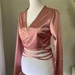 NWT! Fantastic Tie Back Waist Pink Satin Crop Wrap Top Cropped Size M Photo 5