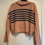 SO NWT  Sz:L Pink Navy Stripes Turtleneck Oversized Cropped Pullover Sweater. Photo 0