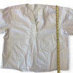 Frame Stripe Split Neck Organic Cotton Popover Top White & Mocha Stripe Large Photo 6