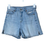 American Eagle  Denim Highest Rise Baggy Shorts Distressed Rips Raw‎ Hem Size 4 Photo 0