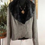 Apt. 9  Black White Tweed Blazer Jacket Removable Faux Fur Collar Single Button Photo 0