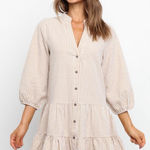 Petal and Pup Petal + Pump Tan Gingham Searsucker Mini Shirtdress Dress Photo 0