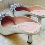 JiaBinji  Heeled Mules Chain Embellished Pointed Toe Stiletto Mules for Women Slip on Backless Party Bridal Shoes Silver Size 5.5 Photo 4