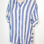 Vince Camuto NEW High Low Relaxed Fit Knit Striped Short Sleeve Button Down Top Photo 2