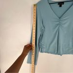 Tart  Light Blue Soft‎ Stretch Modal Ruched V-Neck Long Sleeve Cropped Blouse L Photo 11