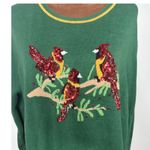 kim rogers Curvy 3X Womens Green Cardinal Birds Crew Neck Long Sleeve Sweater Photo 1