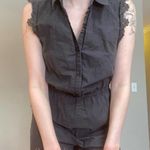 Urban Outfitters FREE Black Floral Eyelet Lace Trim Button Front Cotton Romper M Photo 2