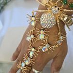 Boutique Unique Statement Gold Bracelet / Anklet with Attached Ring AB Spider Des… Photo 7