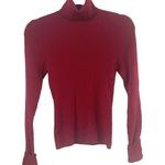 AQUA Merino Wool Turtleneck Ribbed Knit Sweater Red M Velvet trim sleeve cuffed Photo 0