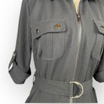 Sharagano Black Front Zip Dress with Cinch Waist Belt Cuffed Sleeves Size 4 Photo 6