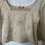 Top Up Long Sleeve Mesh Flare Cuff Crop Top Tan Size M Photo 1