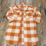 VICI Women's Orange and Cream Plaid Button-Down Jacket Photo 0