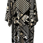 Chico's Chico’s Womens Emma Dress Size 2 US Medium Black White Geo Floral Elbow Sleeve Photo 0