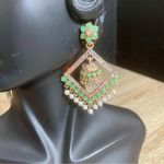Pakistani Indian Bollywood Style Elegant Gold and Green Dangle Earrings Photo 0