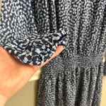 Ramy Brook Ramy Brooke Long Sleeve V-Neck Smocked Drop Waist Blue Abstract Dress Small Photo 4