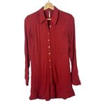 Free People This Town Red Printed Long Sleeve Button Down Mini Dress S Photo 12