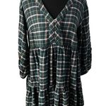 Madewell Flannel Colette Mini Short Dress 4 Women’s Midnight Green Plaid NB856 Photo 1