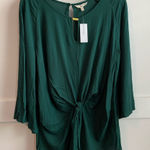 Krazy Kat NWT  Green Front & Back Keyhole Quarter Sleeve Blouse With Tie Photo 0