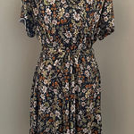 MikaRose Fit Flare Midi Dress 1X Floral Navy Blue Orange Flower Boho Bloomcore Photo 0