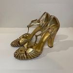 Tory Burch  Vintage Metallic Gold Leather Deco Style Heels Size 10‎ M Photo 0