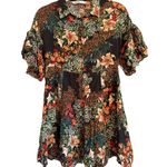 ZARA  Z1975 Denim Floral Hibiscus Short ShirtDress Bell Sleeves Womens Size Large Photo 0