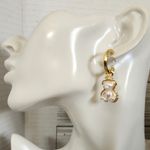 Gold Hoop Earrings with Pearl Bear Charms Photo 6