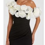 Mac Duggal  21079 Black and White Jersey Gown With 3D Flower Off The Shoulder 0 Photo 2