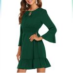 Amoretu Womens Petal Sleeves V Neck Casual Dresses Summer Mini Dress Tunic Dress Green Size XL Photo 1