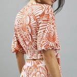 Anthropologie Orange Tropical Plunge V-Neck Tie Front Crop Top - S Photo 7