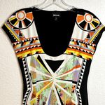Just Cavalli Womens Size EU 42 Aztec Print Stretch Knit Scoop Neck Geometric Photo 5