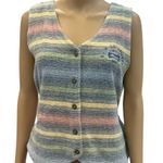 Vintage B.U.M Equipment Tie Back Button Up Vest with distressed flaws Sz Medium Blue Photo 0