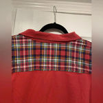 Denim & Co Red Cotton Stretch Collared Plaid Detail Quarter Zip Pullover Size L Size L Photo 11