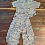 Kozan 2 Piece Colorful Striped Button Up Top Pull On Pants Set ~ Size M/L 🧡🍄 Yellow Photo 0