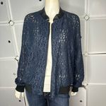 Stella & Dot  The Downtown Navy Lace Bomber Jacket Size Large Photo 2