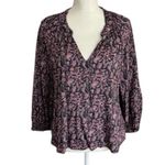 Faherty  Pink and Black Floral Long Sleeve single button cuff Blouse Top XS Photo 2