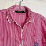 Ralph Lauren Lauren  Pink and white Pajama Button Down top with blue | size small Photo 4