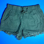Womens Drawstring Pocketed Frayed Tencel Jean Denim Shorts XS Olive Green Photo 0