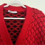 ZARA  Oversized Chunky Knit Cardigan Red Black Medium Photo 3