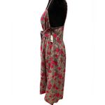 NEW Dip Pink Gray Tropical Artsy Floral Linen Sleeveless Tie Waist Midi Dress Photo 4