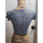 Papaya Floral Crop Top Ribbed V-Neck Short Sleeve Casual Blue Size S Photo 1