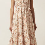 Shona joy Flor Pintucked Floral Linen Midi Dress in Orange Floral Photo 0