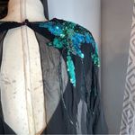 Casadei 1980s Black Ruched Turquoise Sequined Gatsby Deco Flapper Dress Cape 12 Photo 8